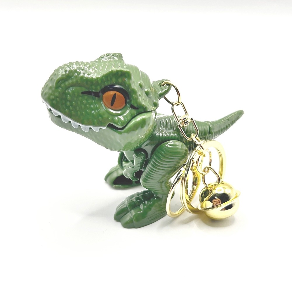T-Rex Keychain Unisex OS Green Gold Bell Dinosaur Accessory Animal Toy